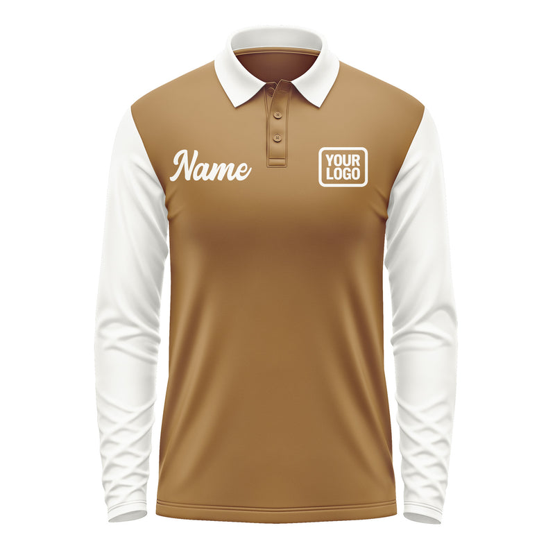 Custom Khaki White Long Sleeve Polo Shirt Pl221818B118