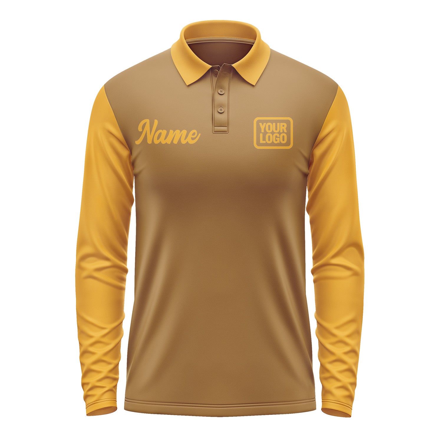 Custom Khaki Yellow Long Sleeve Polo Shirt Pl221919B119