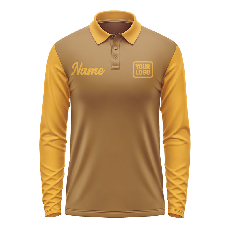 Custom Khaki Yellow Long Sleeve Polo Shirt Pl221919B119