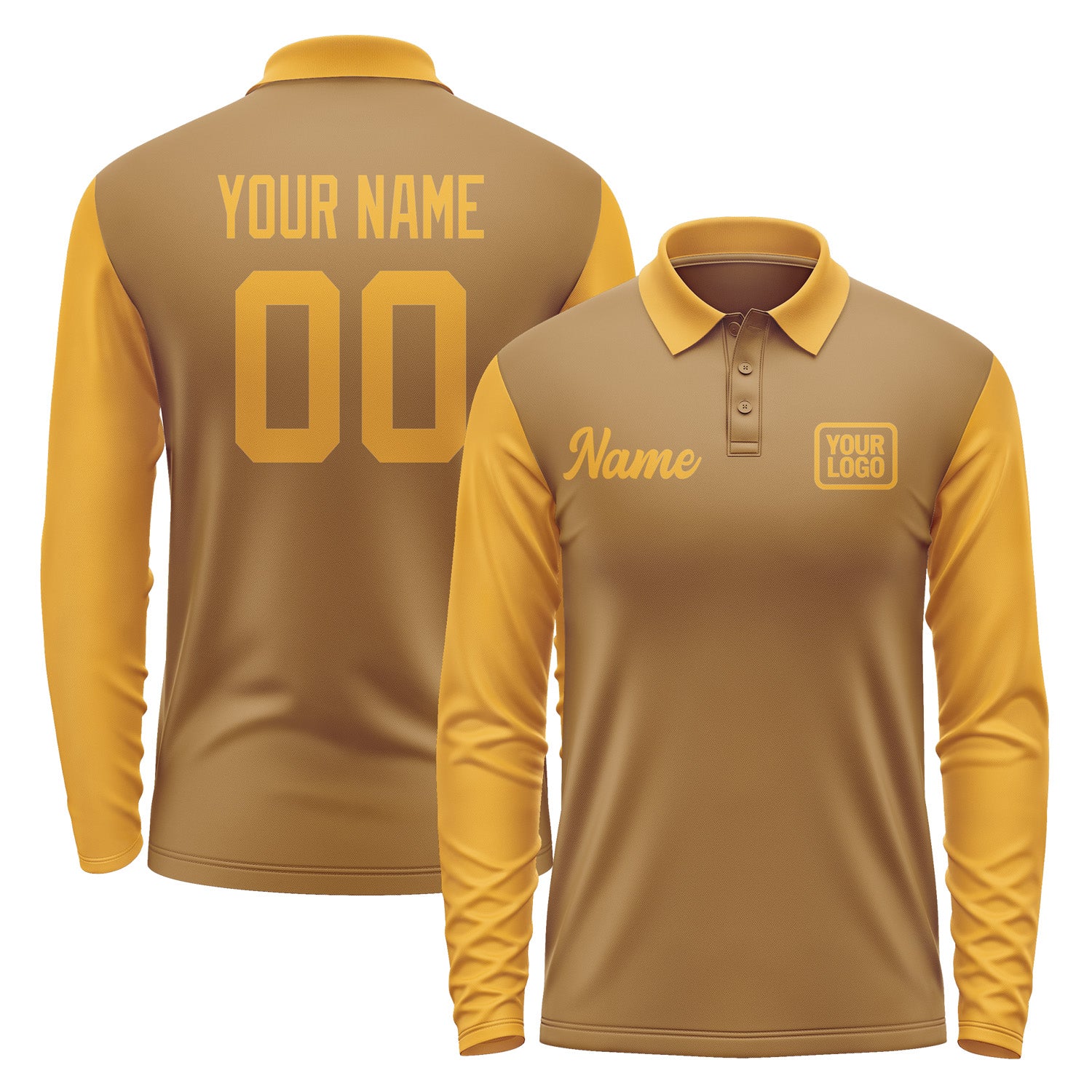 Custom Khaki Yellow Long Sleeve Polo Shirt Pl221919B119