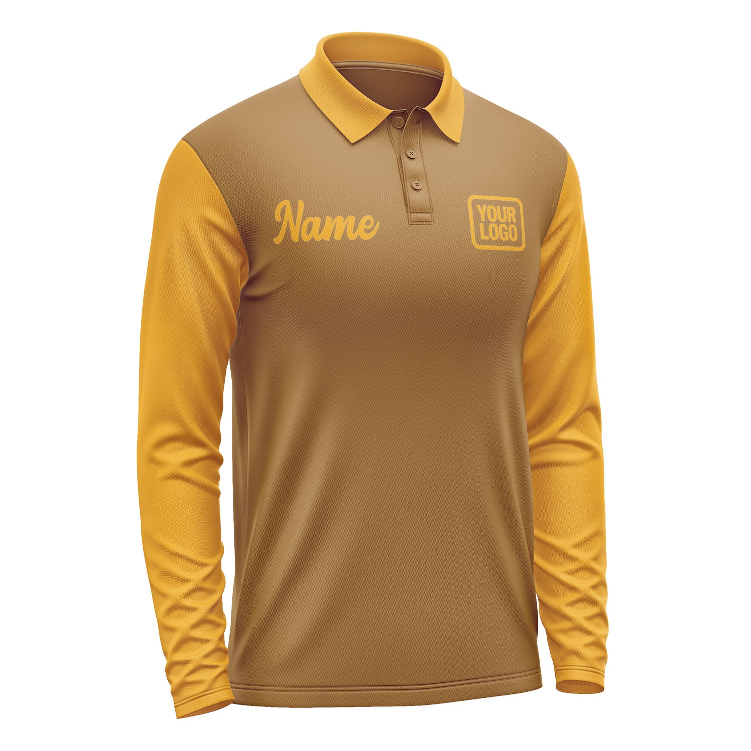 Custom Khaki Yellow Long Sleeve Polo Shirt Pl221919B119
