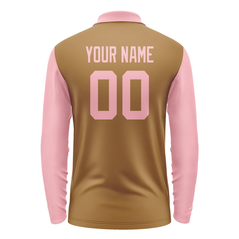 Custom Khaki Light Pink Long Sleeve Polo Shirt Pl222121B121