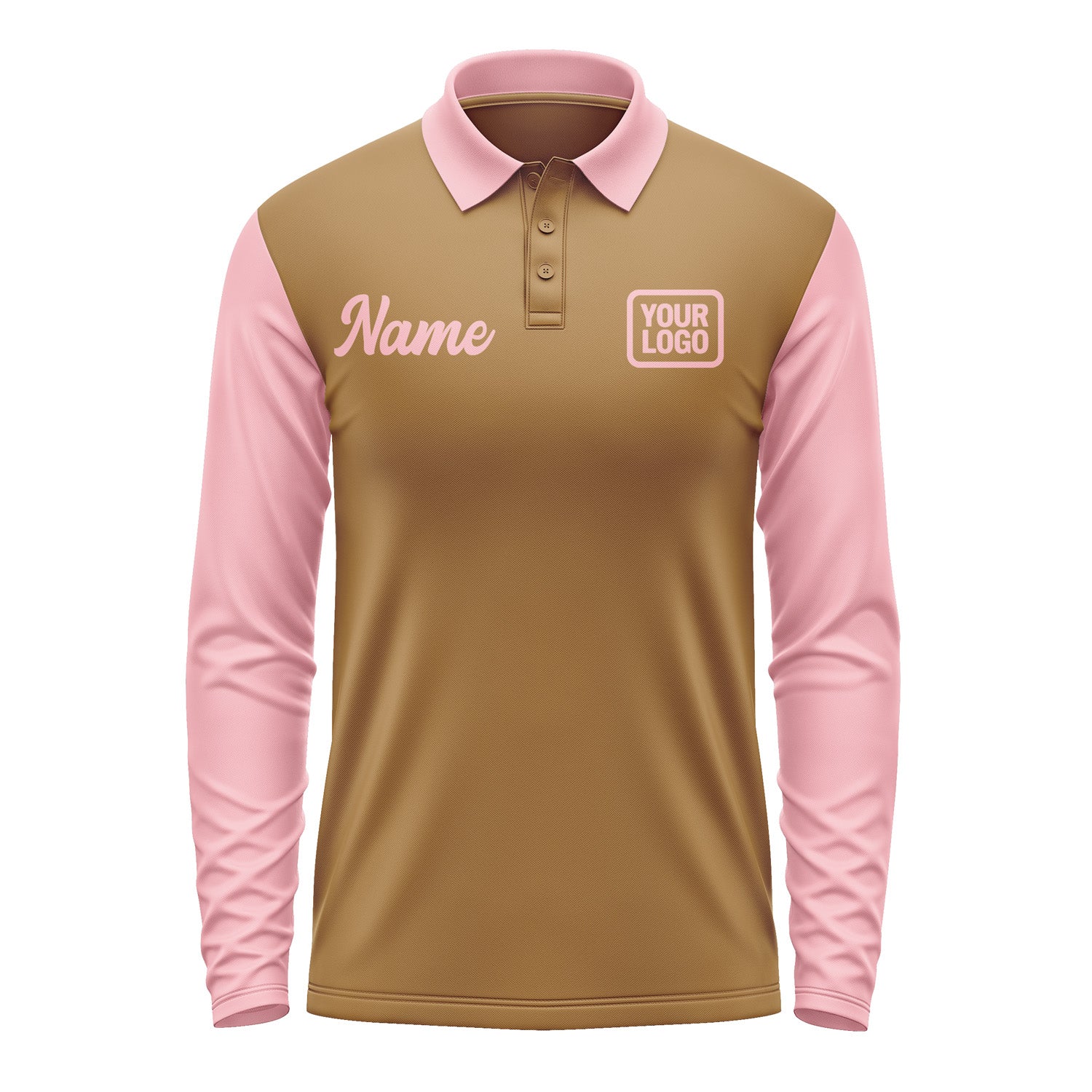 Custom Khaki Light Pink Long Sleeve Polo Shirt Pl222121B121