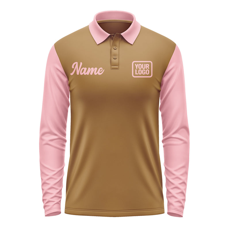 Custom Khaki Light Pink Long Sleeve Polo Shirt Pl222121B121