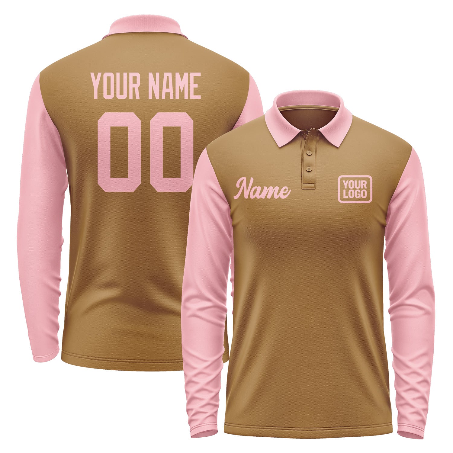 Custom Khaki Light Pink Long Sleeve Polo Shirt Pl222121B121