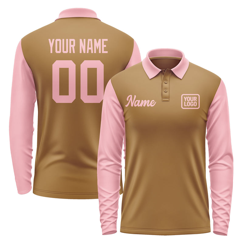 Custom Khaki Light Pink Long Sleeve Polo Shirt Pl222121B121