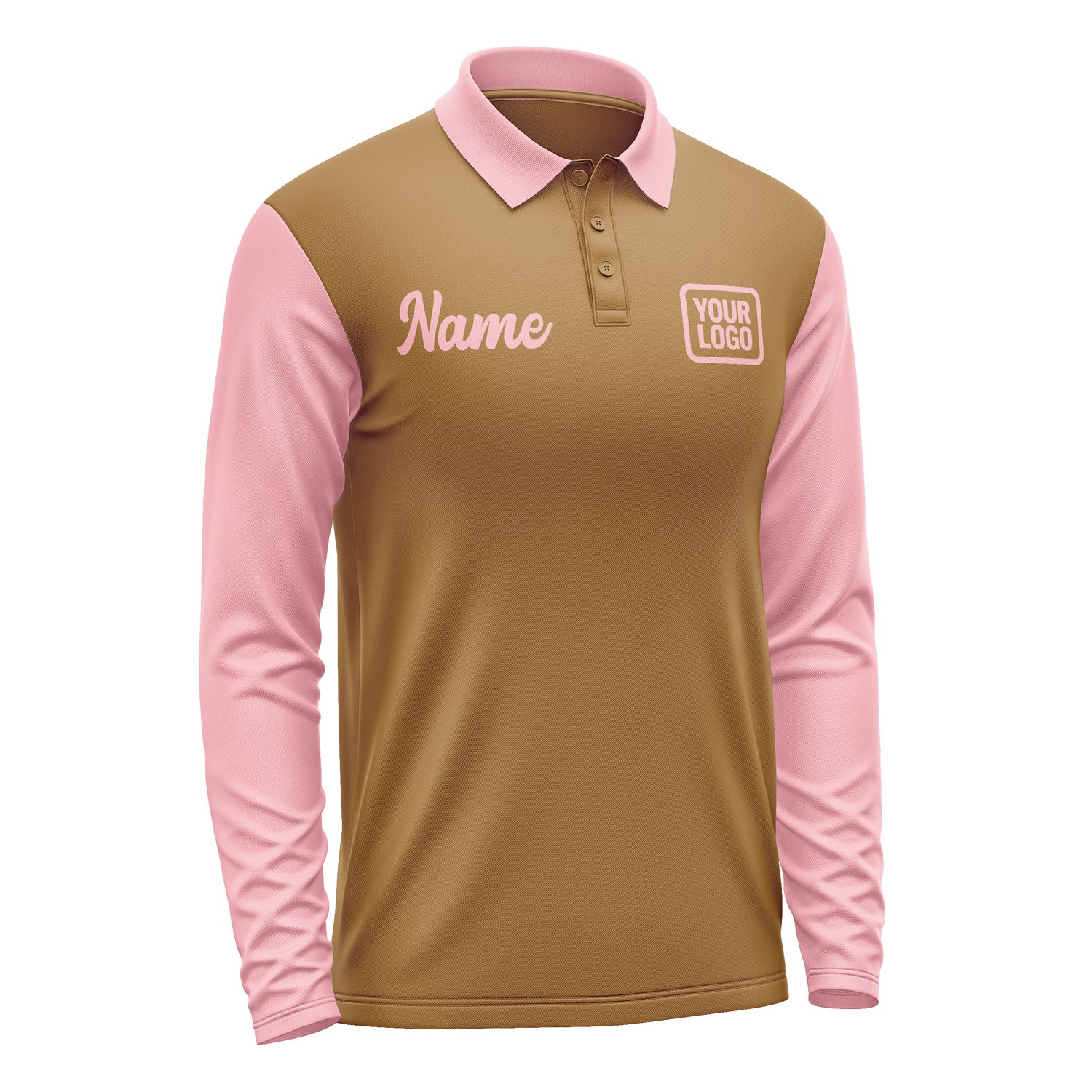 Custom Khaki Light Pink Long Sleeve Polo Shirt Pl222121B121
