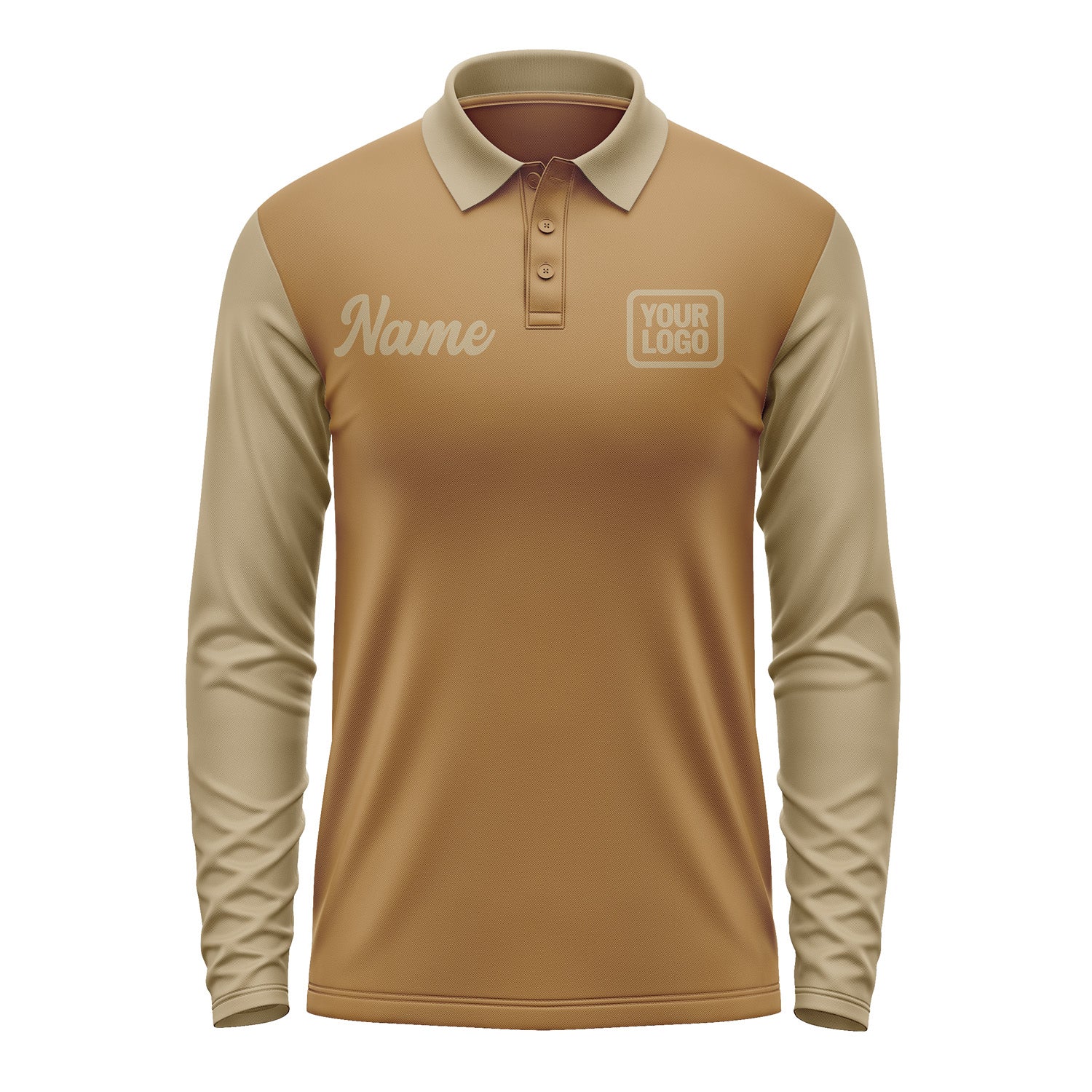 Custom Khaki Light Khaki Long Sleeve Polo Shirt Pl222525B125