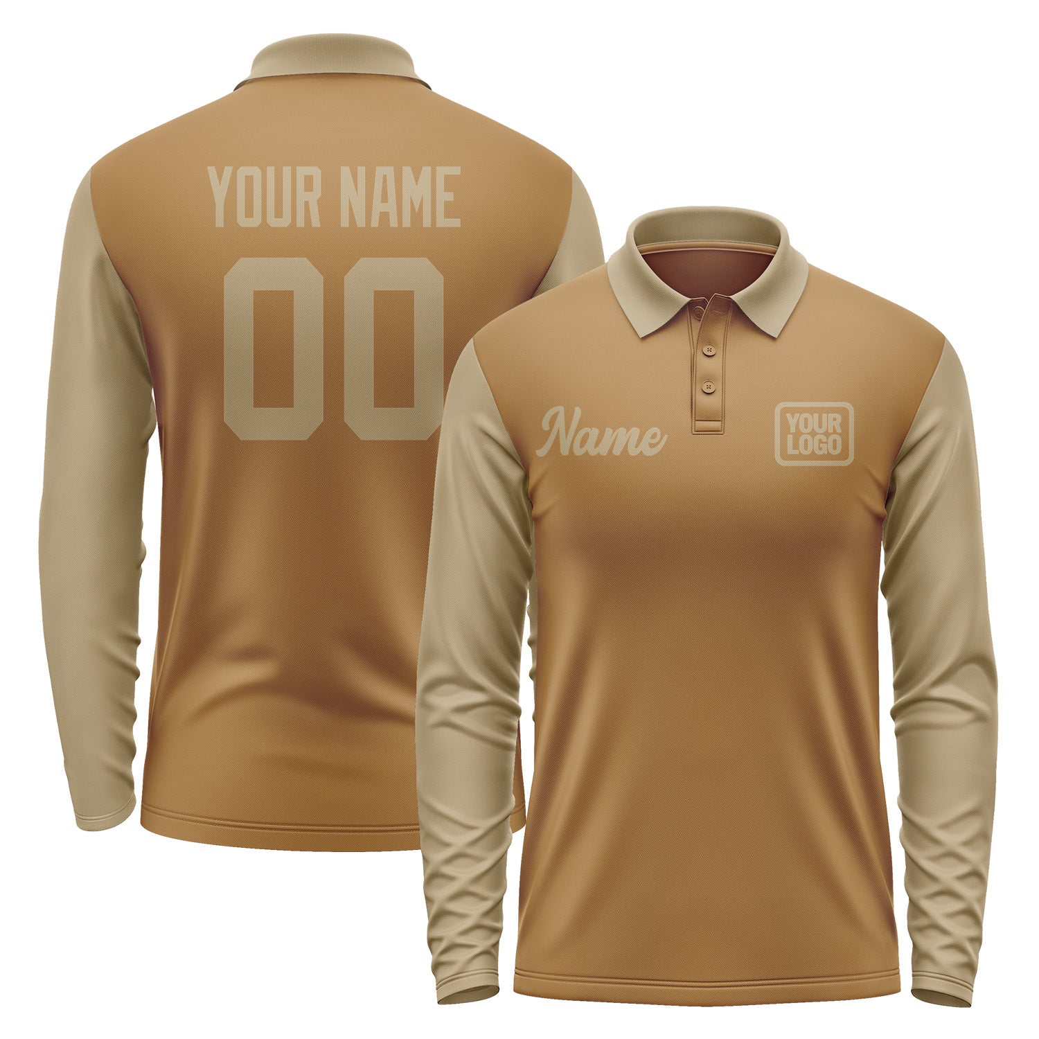 Custom Khaki Light Khaki Long Sleeve Polo Shirt Pl222525B125