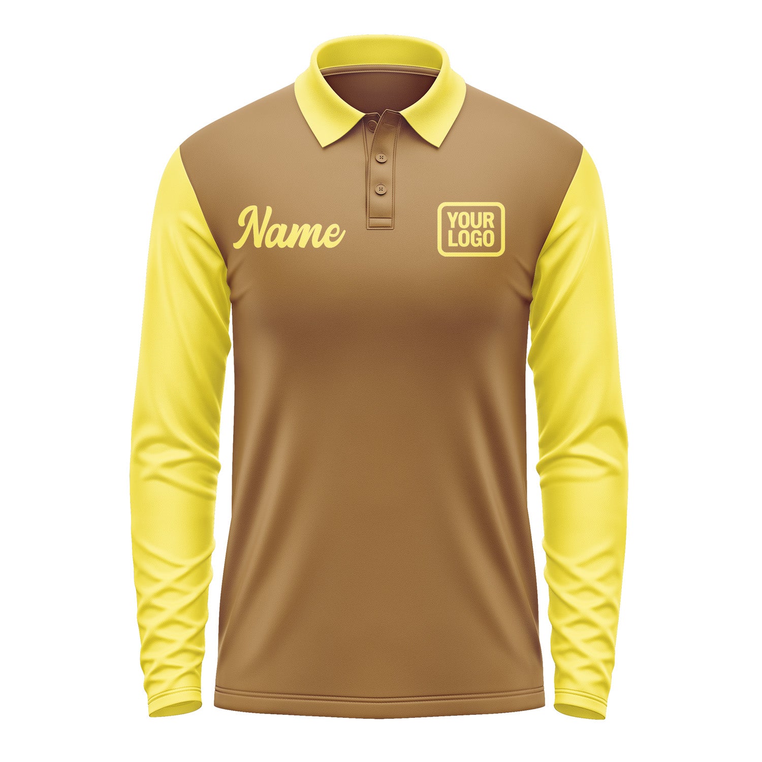 Custom Khaki Light Yellow Long Sleeve Polo Shirt Pl222626B126