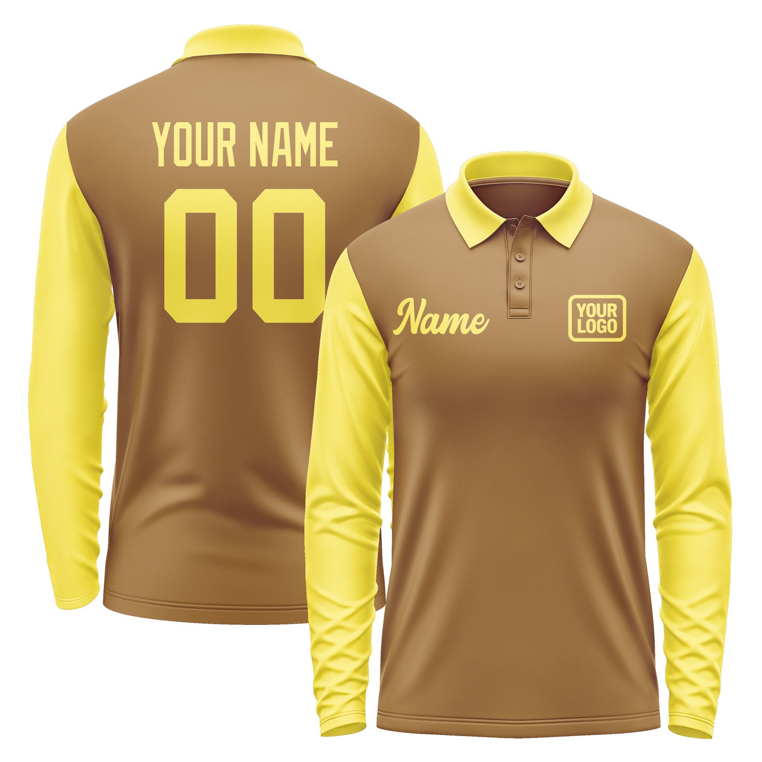 Custom Khaki Light Yellow Long Sleeve Polo Shirt Pl222626B126