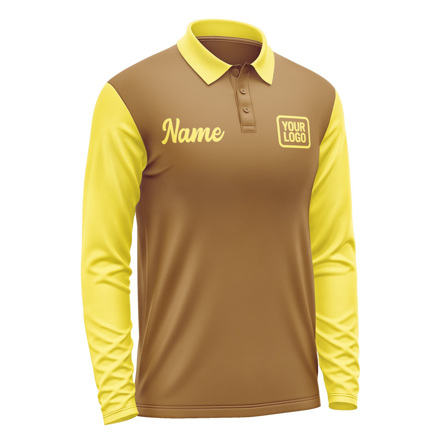 Custom Khaki Light Yellow Long Sleeve Polo Shirt Pl222626B126