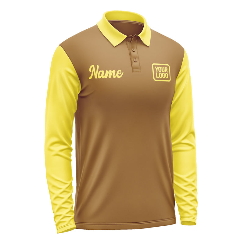 Custom Khaki Light Yellow Long Sleeve Polo Shirt Pl222626B126