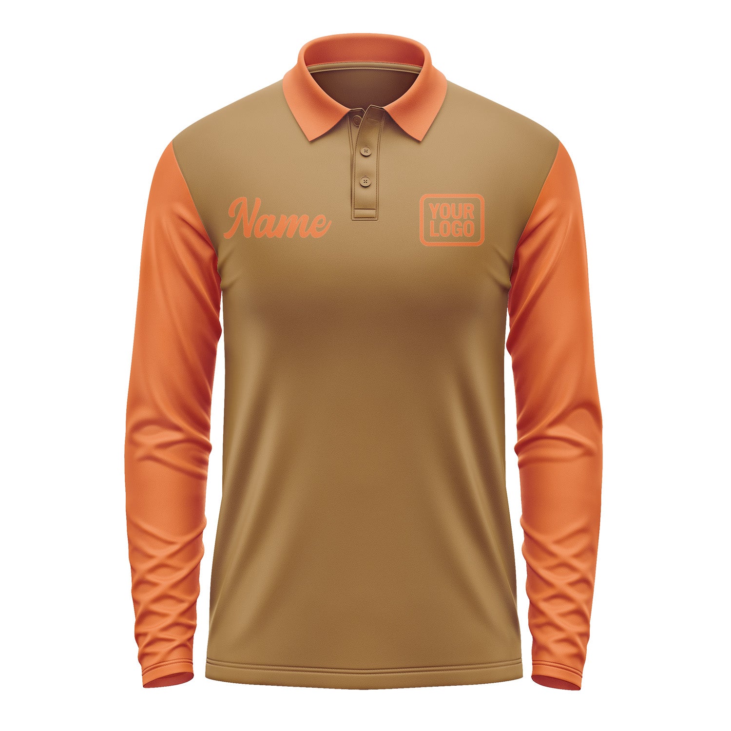 Custom Khaki Orange Long Sleeve Polo Shirt Pl222828B128
