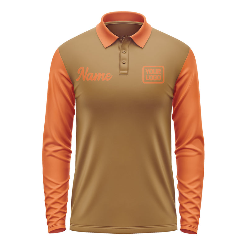 Custom Khaki Orange Long Sleeve Polo Shirt Pl222828B128