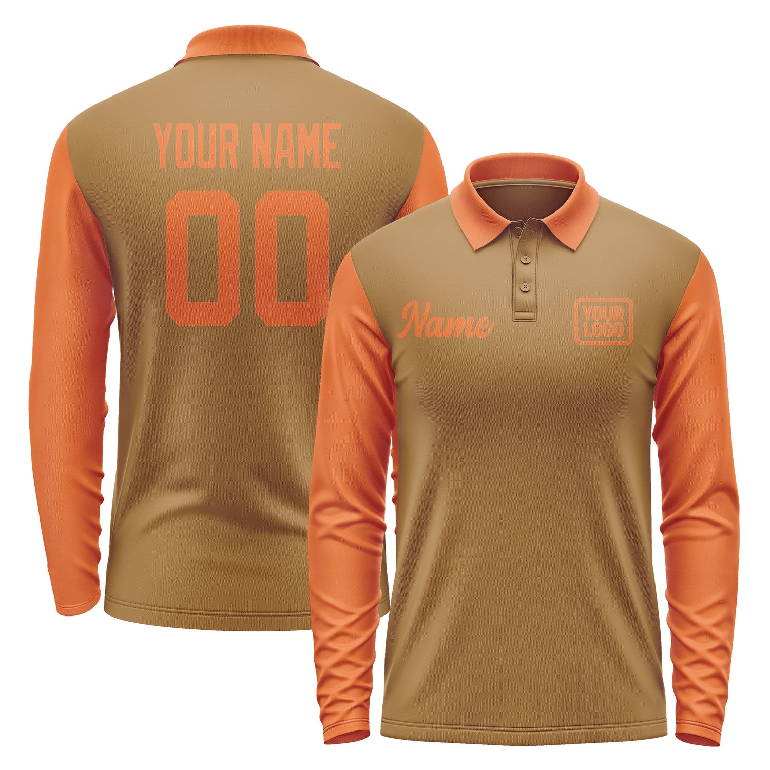 Custom Khaki Orange Long Sleeve Polo Shirt Pl222828B128