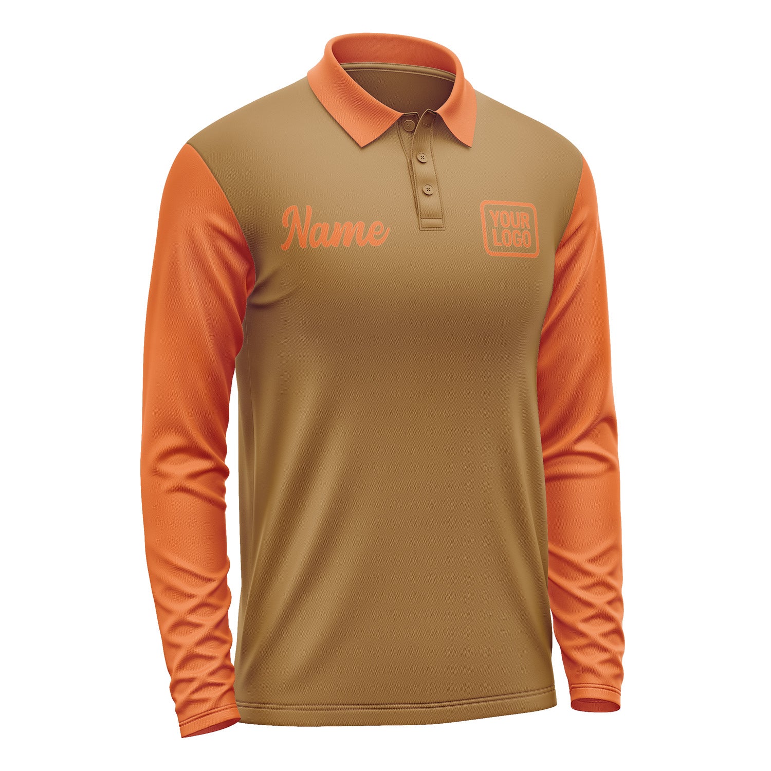 Custom Khaki Orange Long Sleeve Polo Shirt Pl222828B128