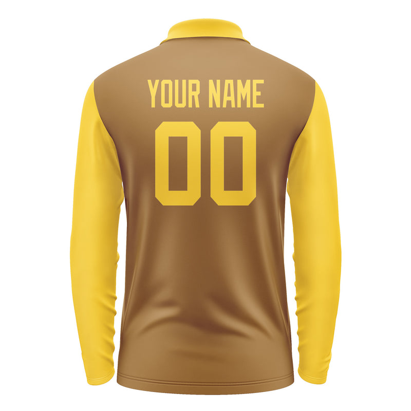 Custom Khaki Gold Long Sleeve Polo Shirt Pl223030B130