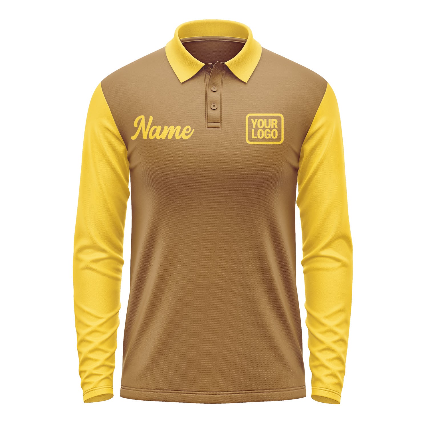 Custom Khaki Gold Long Sleeve Polo Shirt Pl223030B130