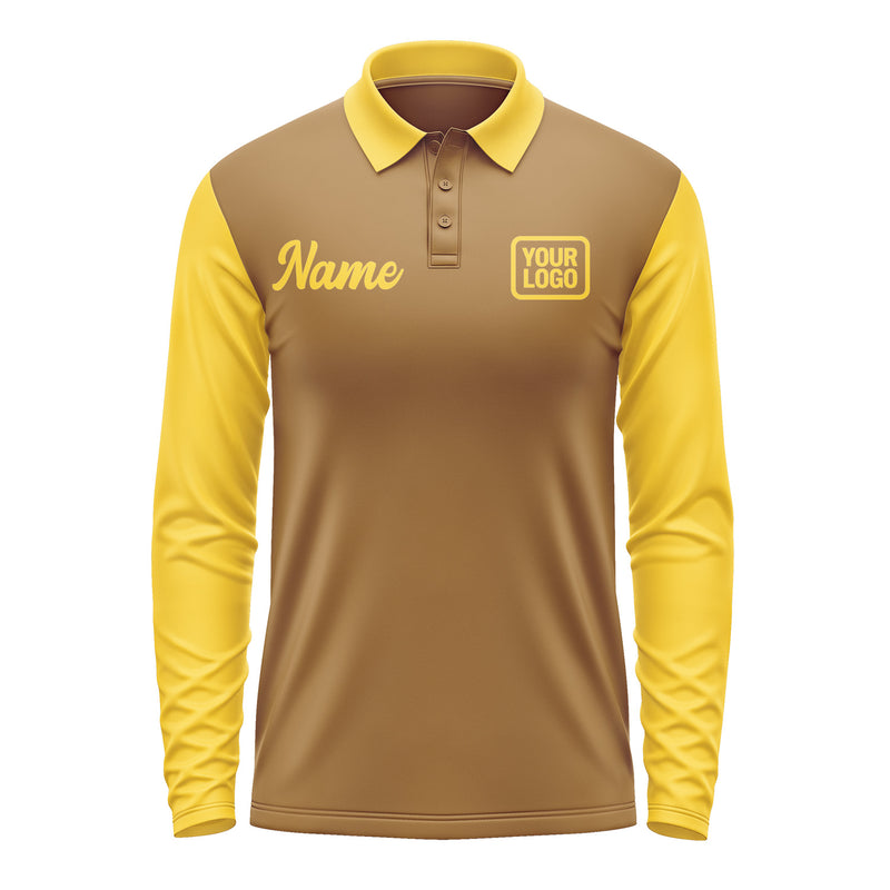 Custom Khaki Gold Long Sleeve Polo Shirt Pl223030B130