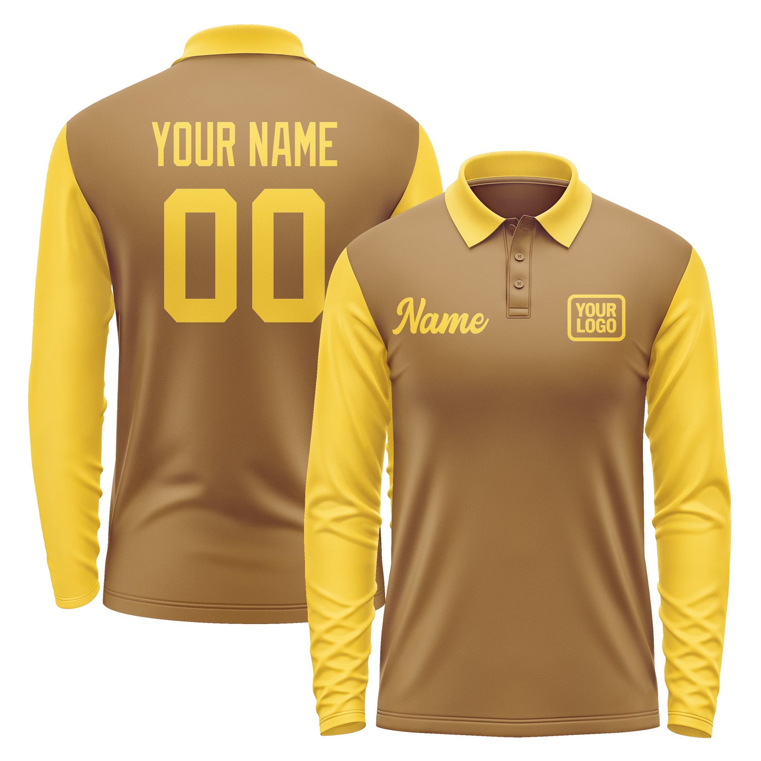 Custom Khaki Gold Long Sleeve Polo Shirt Pl223030B130