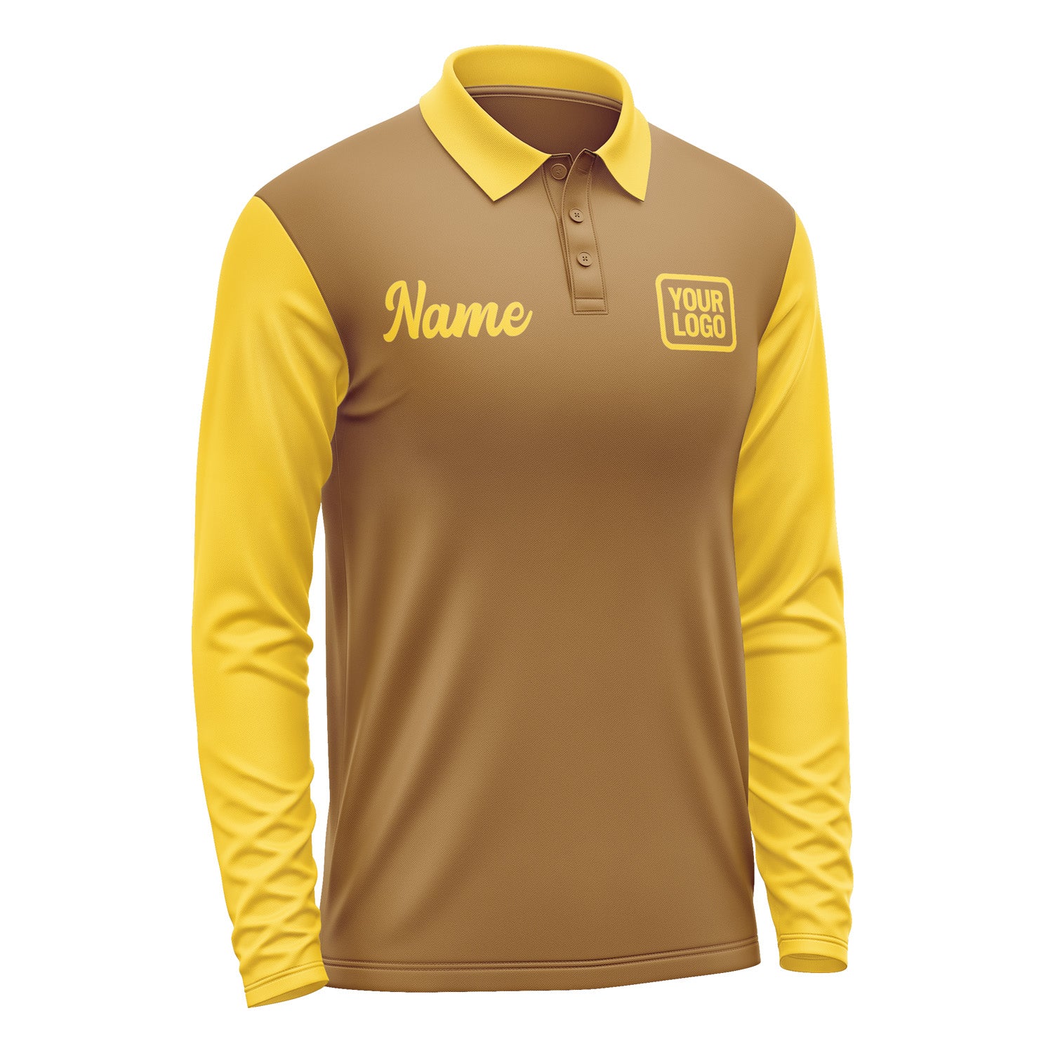 Custom Khaki Gold Long Sleeve Polo Shirt Pl223030B130