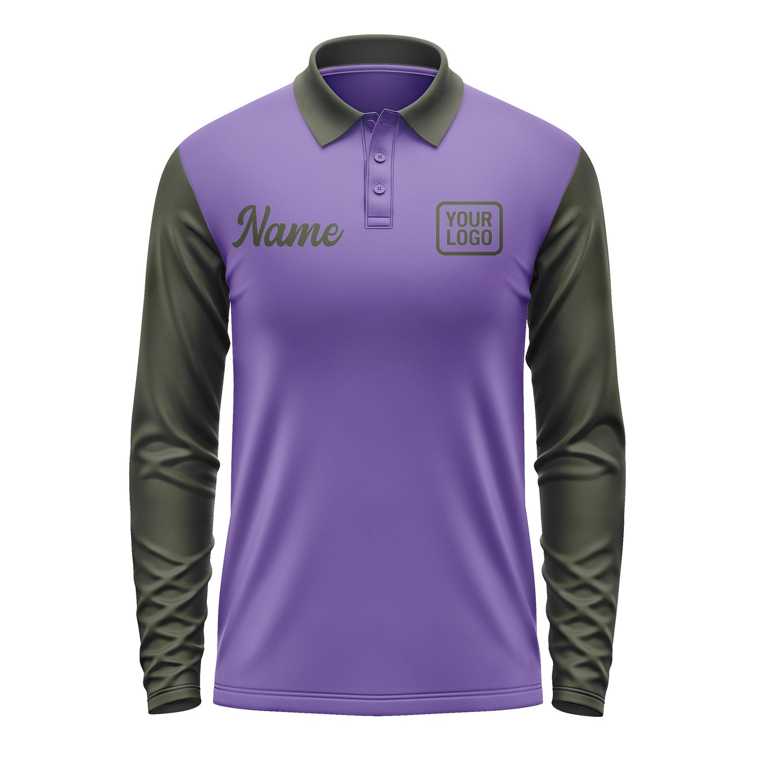 Custom Light Purple Olive Long Sleeve Polo Shirt Pl230202B102