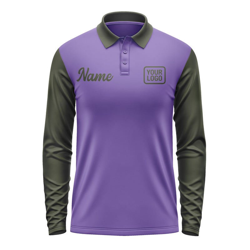 Custom Light Purple Olive Long Sleeve Polo Shirt Pl230202B102