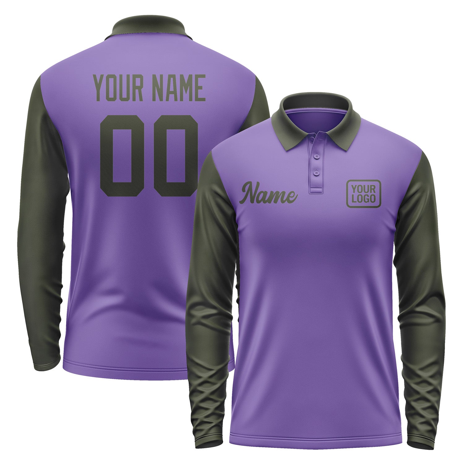 Custom Light Purple Olive Long Sleeve Polo Shirt Pl230202B102