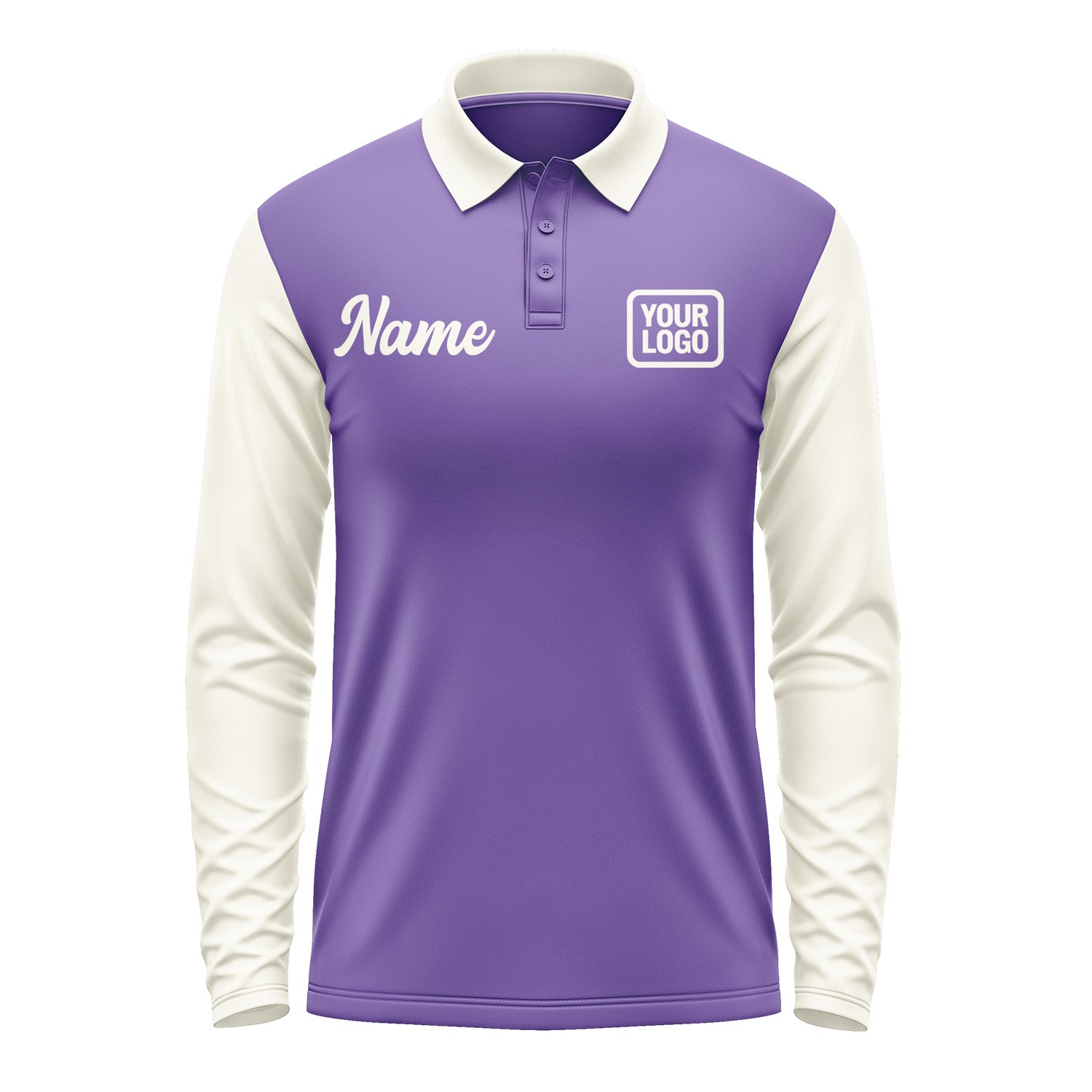 Custom Light Purple Cream Long Sleeve Polo Shirt Pl230303B103