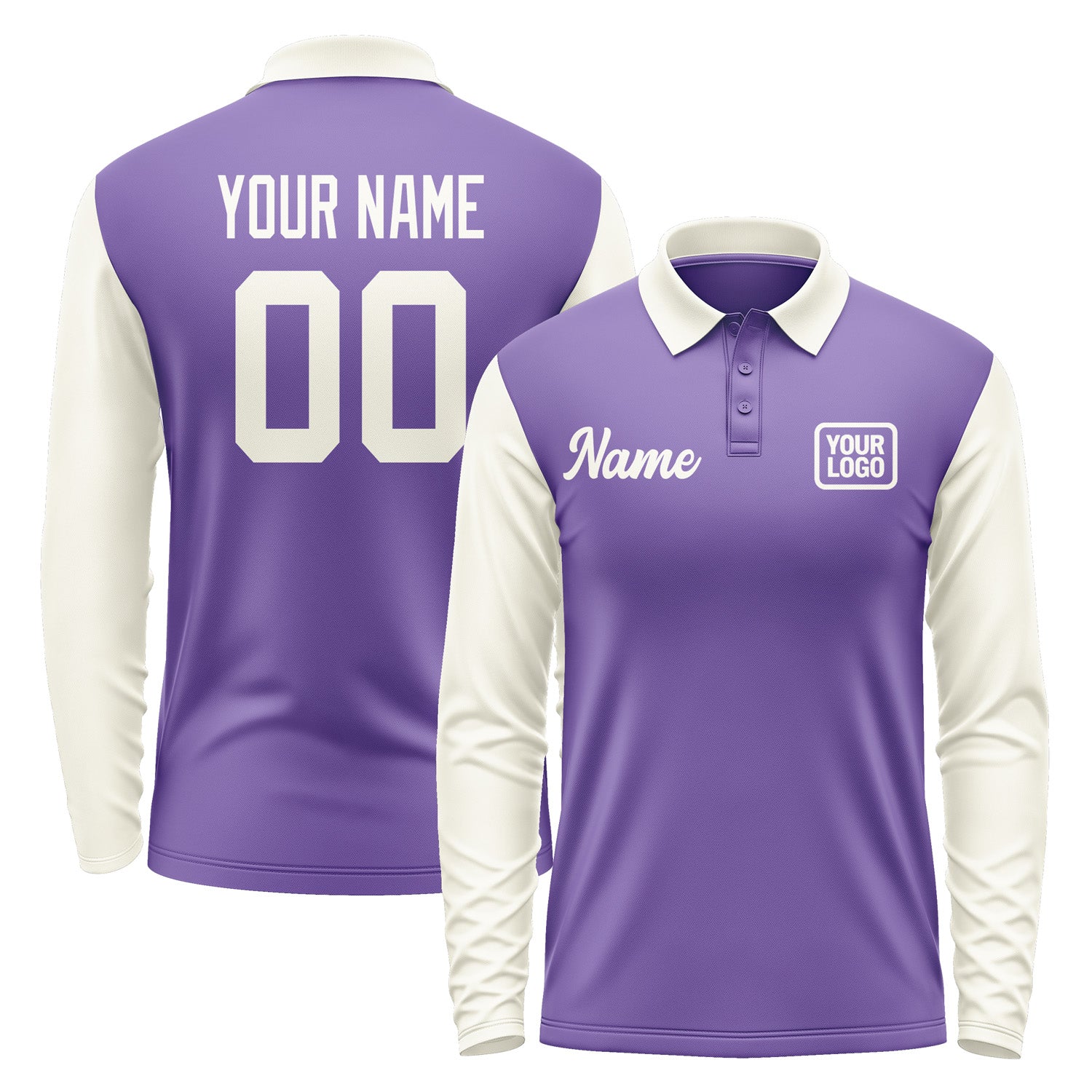 Custom Light Purple Cream Long Sleeve Polo Shirt Pl230303B103