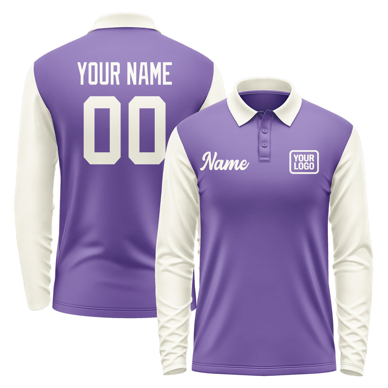 Custom Light Purple Cream Long Sleeve Polo Shirt Pl230303B103