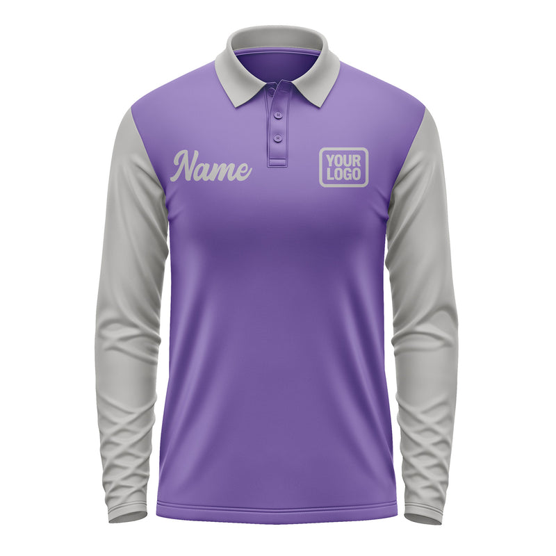 Custom Light Purple Gray Long Sleeve Polo Shirt Pl230404B104