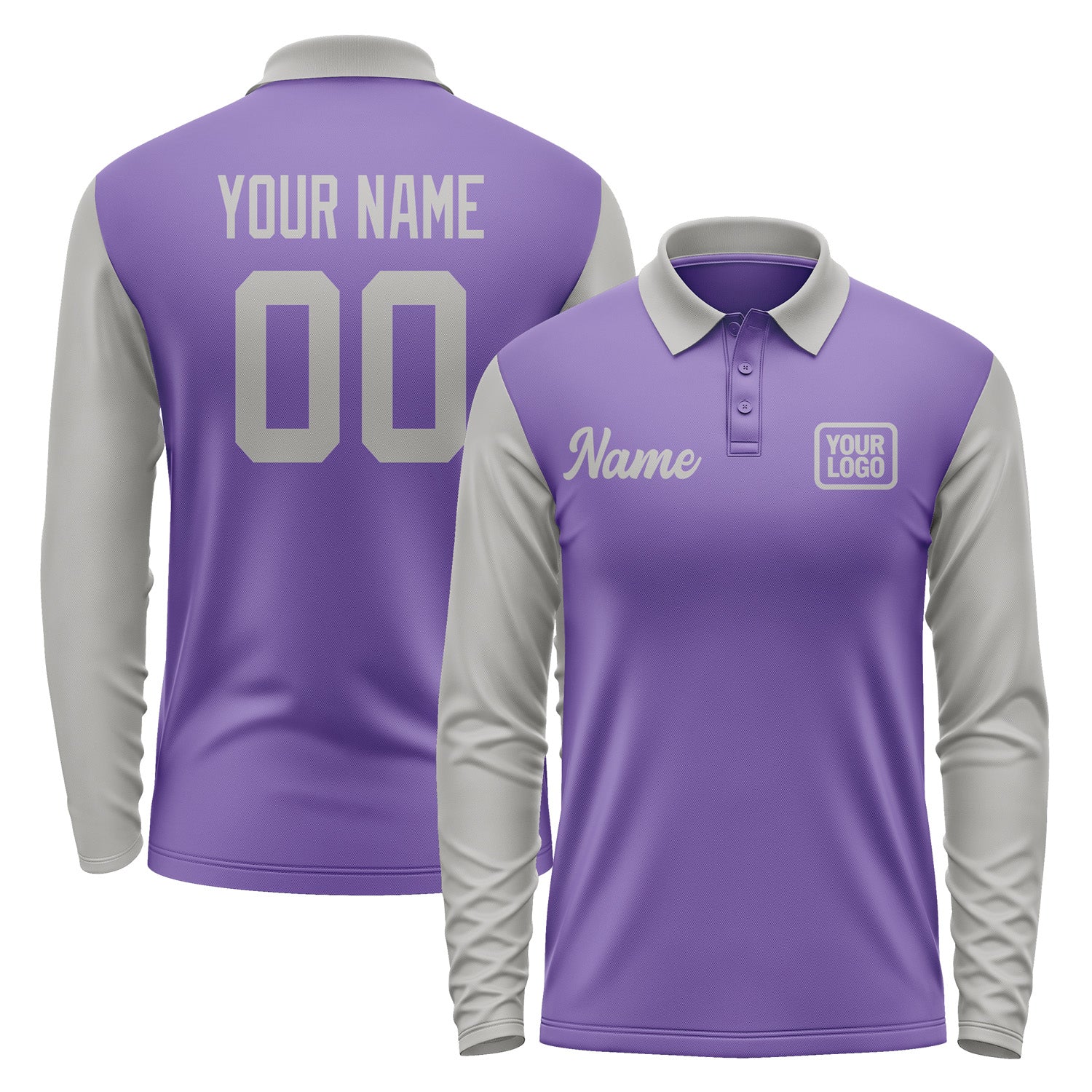 Custom Light Purple Gray Long Sleeve Polo Shirt Pl230404B104