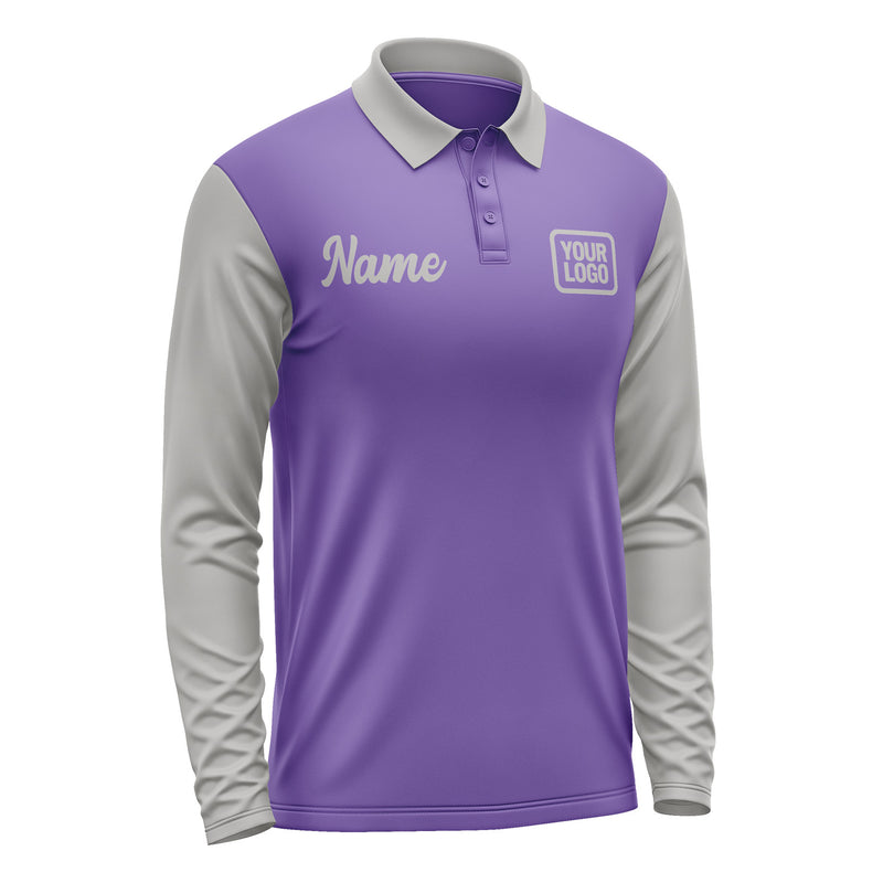 Custom Light Purple Gray Long Sleeve Polo Shirt Pl230404B104