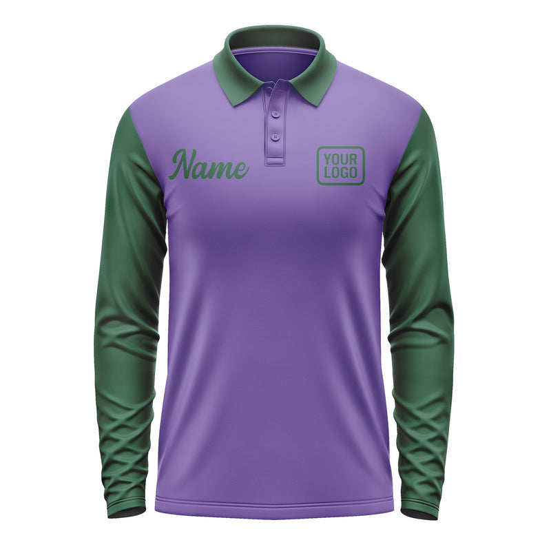 Custom Light Purple Green Long Sleeve Polo Shirt Pl230505B105