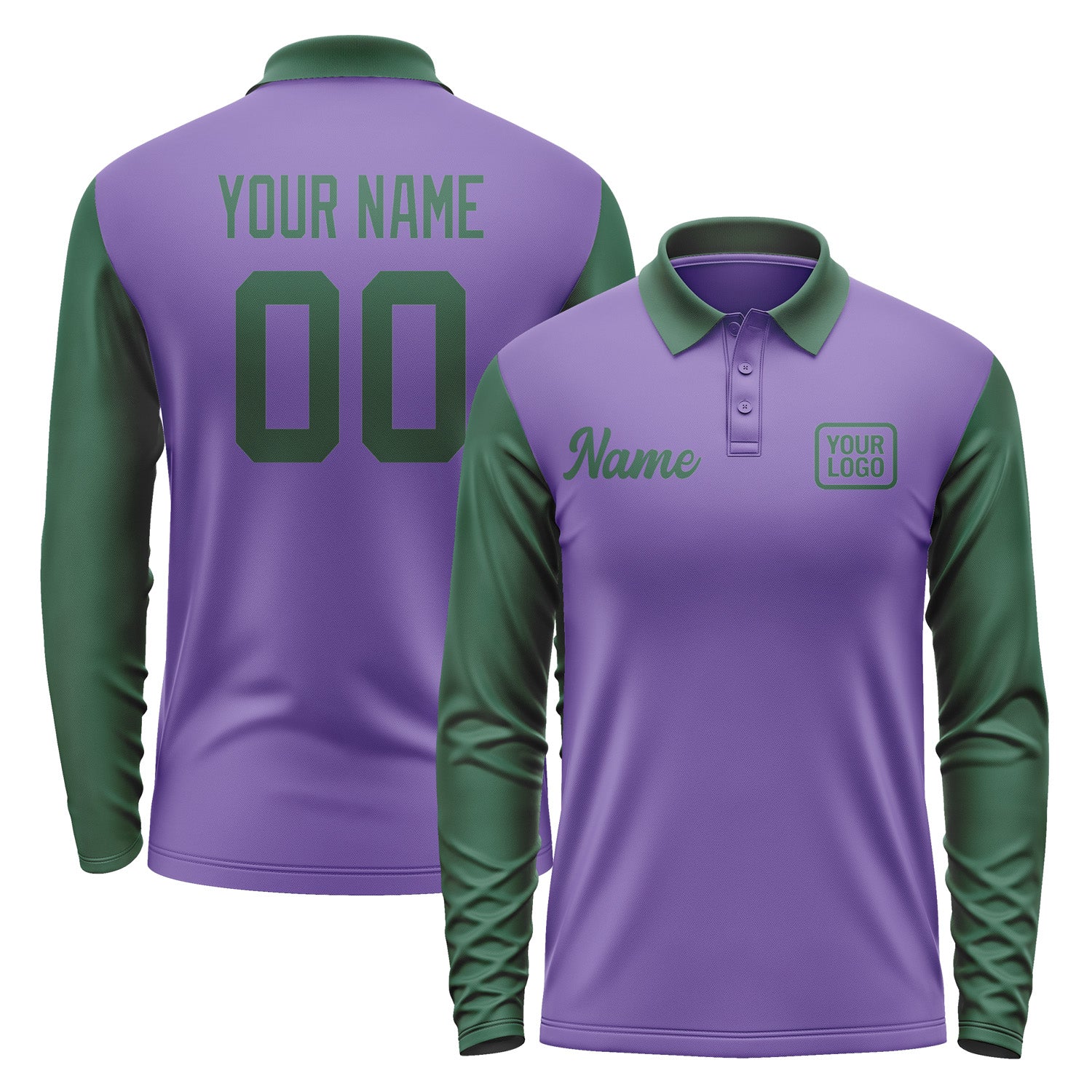 Custom Light Purple Green Long Sleeve Polo Shirt Pl230505B105