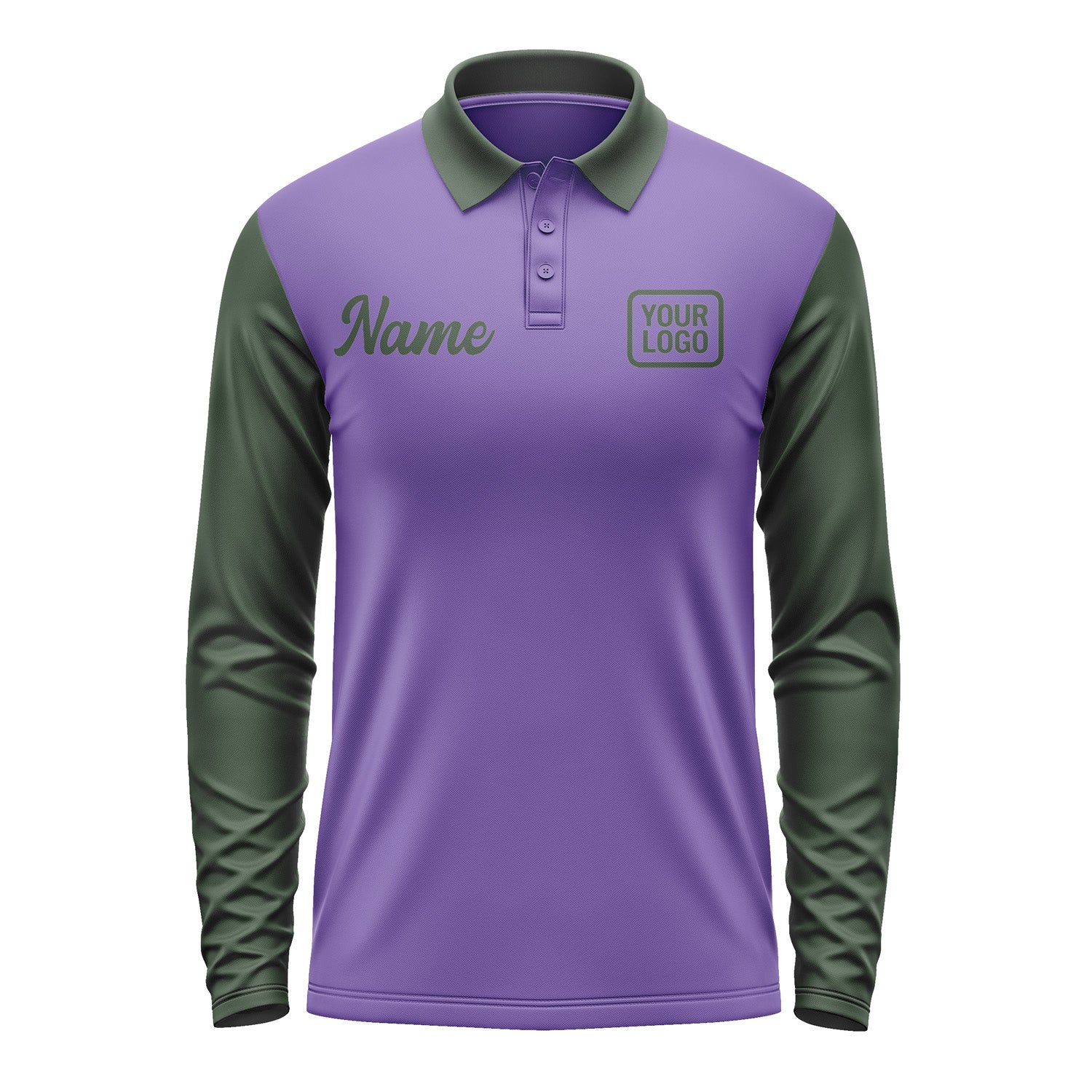 Custom Light Purple Dark Green Long Sleeve Polo Shirt Pl230606B106