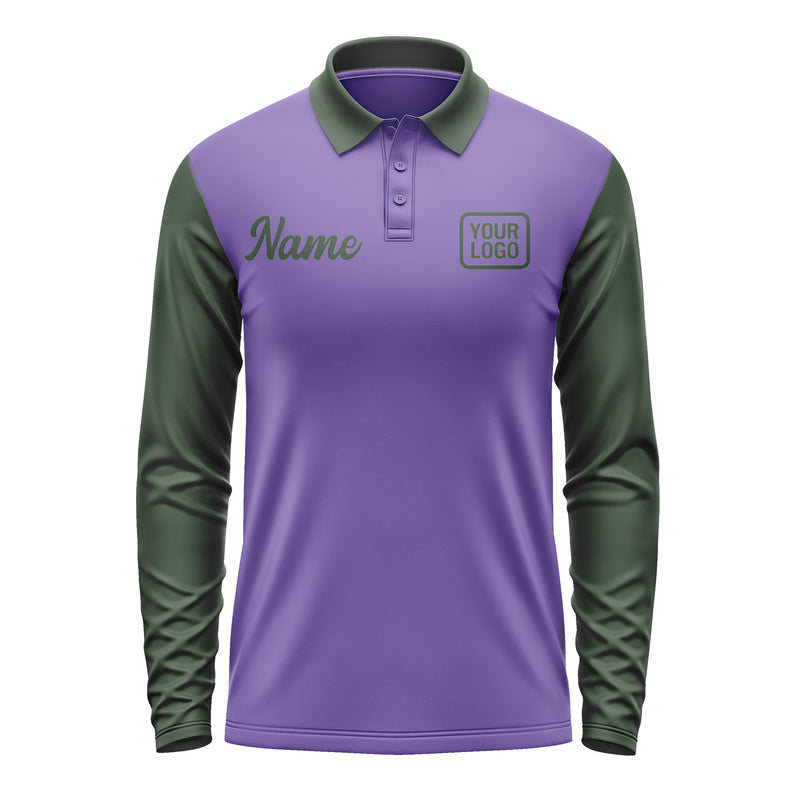 Custom Light Purple Dark Green Long Sleeve Polo Shirt Pl230606B106