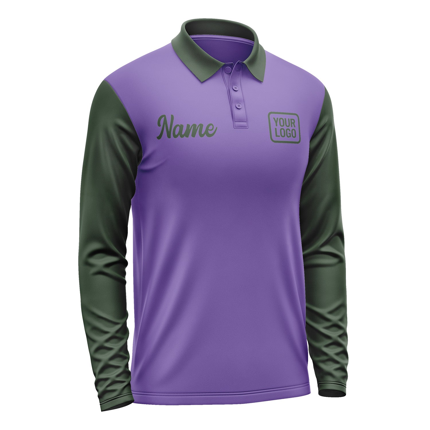 Custom Light Purple Dark Green Long Sleeve Polo Shirt Pl230606B106