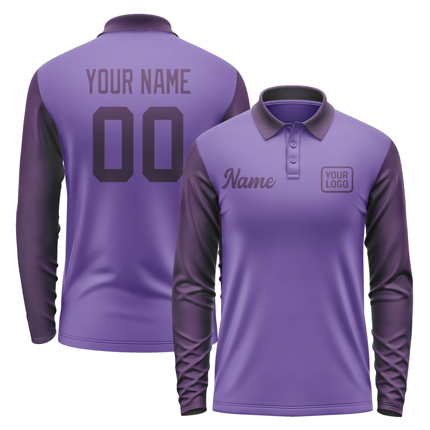 Custom Light Purple Purple Long Sleeve Polo Shirt Pl230707B107