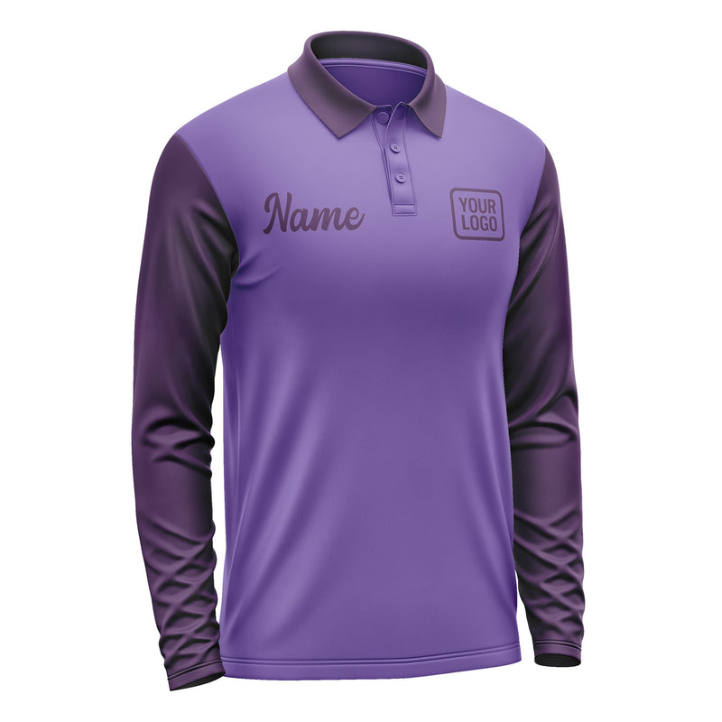 Custom Light Purple Purple Long Sleeve Polo Shirt Pl230707B107