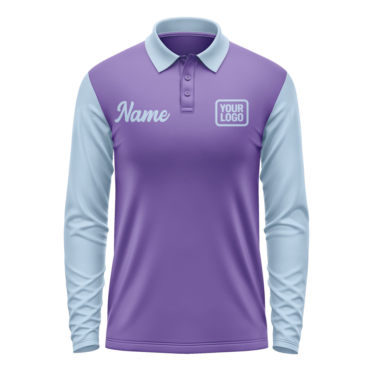 Custom Light Purple Light Blue Long Sleeve Polo Shirt Pl230808B108