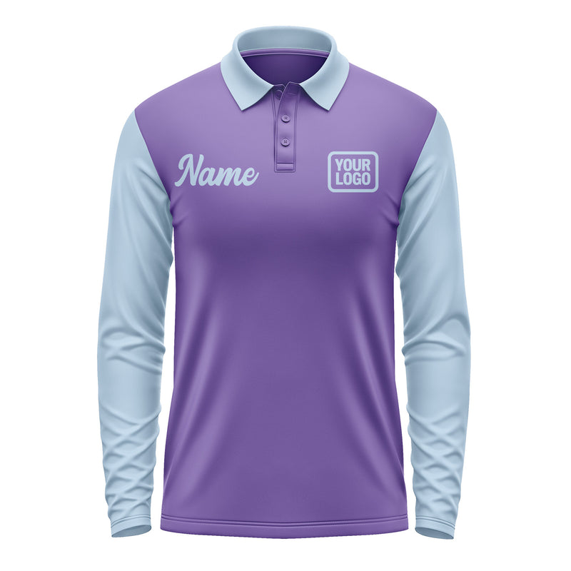 Custom Light Purple Light Blue Long Sleeve Polo Shirt Pl230808B108
