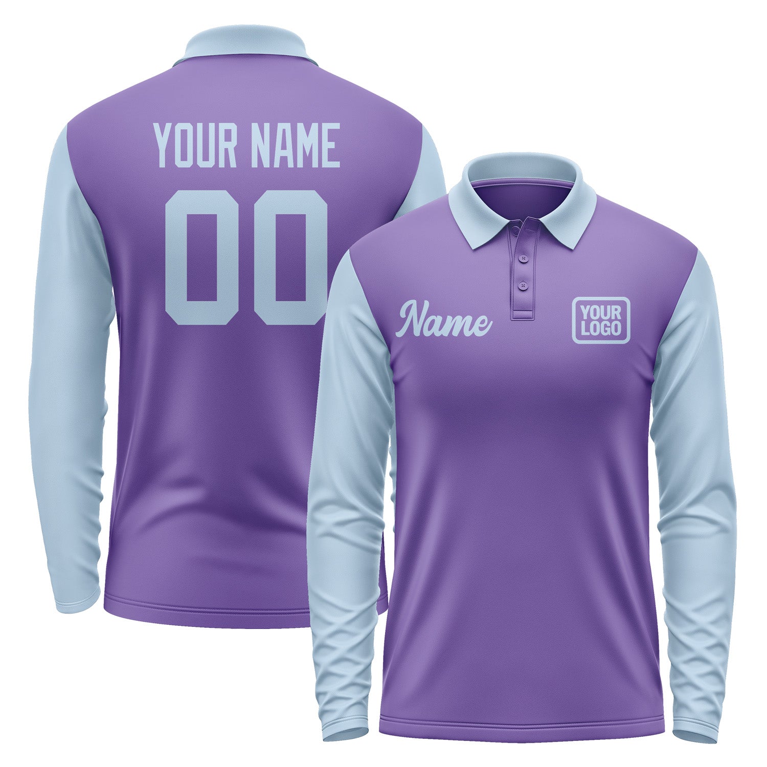 Custom Light Purple Light Blue Long Sleeve Polo Shirt Pl230808B108