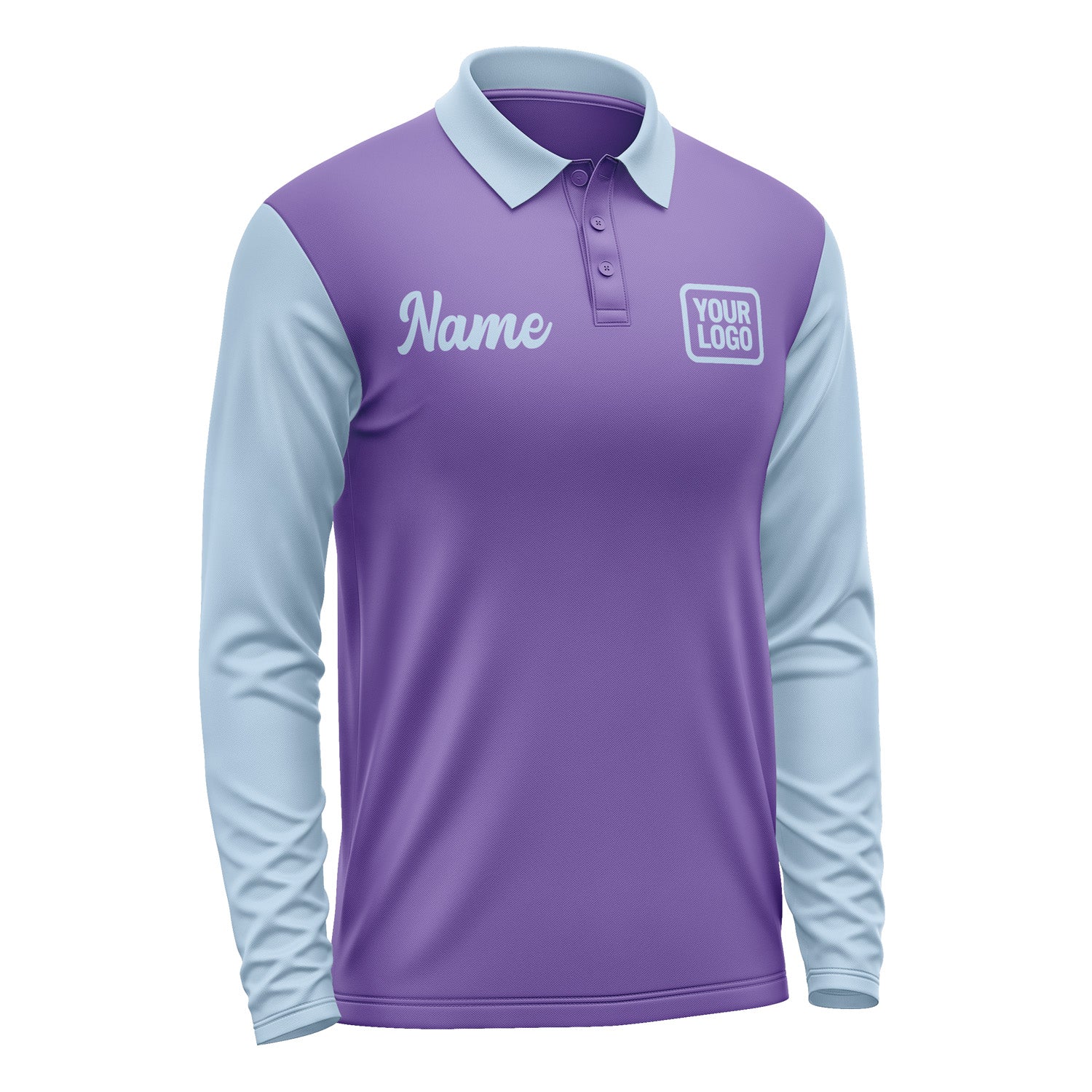 Custom Light Purple Light Blue Long Sleeve Polo Shirt Pl230808B108