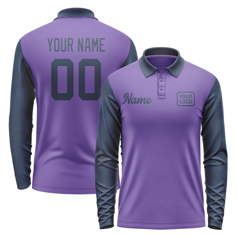Custom Light Purple Blue Long Sleeve Polo Shirt Pl231010B110