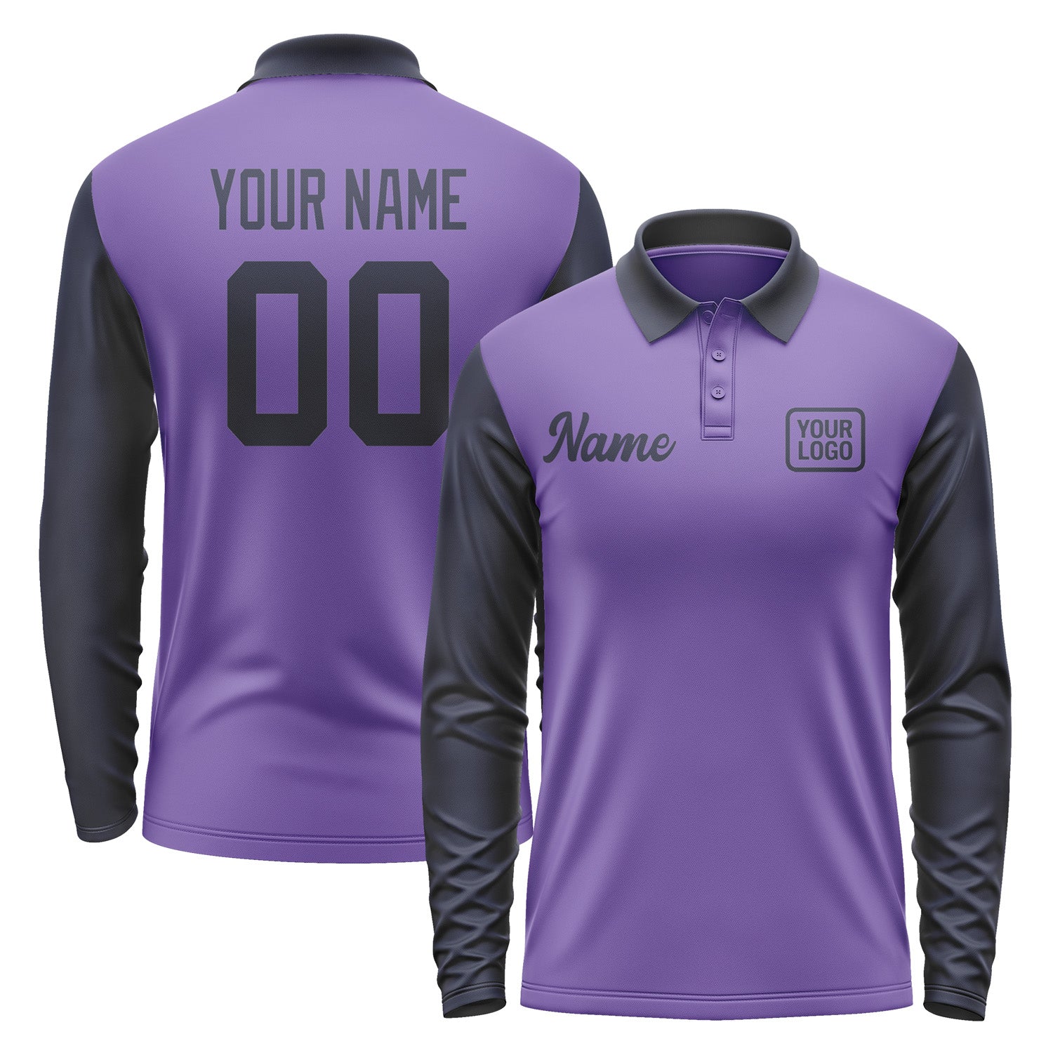 Custom Light Purple Navy Long Sleeve Polo Shirt Pl231111B111
