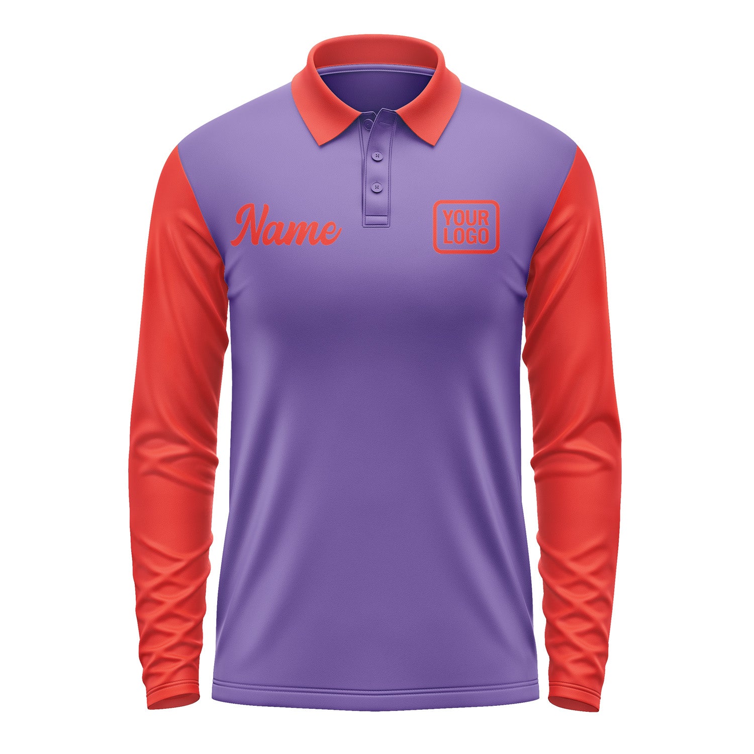 Custom Light Purple Orange Red Long Sleeve Polo Shirt Pl231212B112