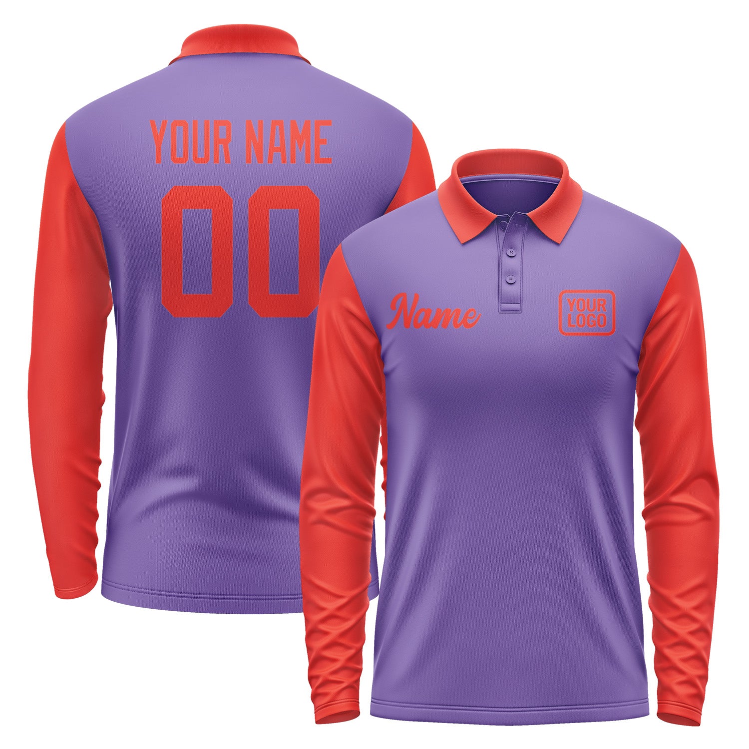 Custom Light Purple Orange Red Long Sleeve Polo Shirt Pl231212B112
